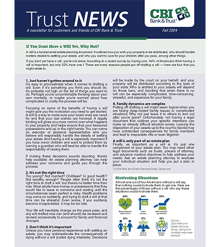 Image of CBI Bank & Trust Fall Trust newsletter